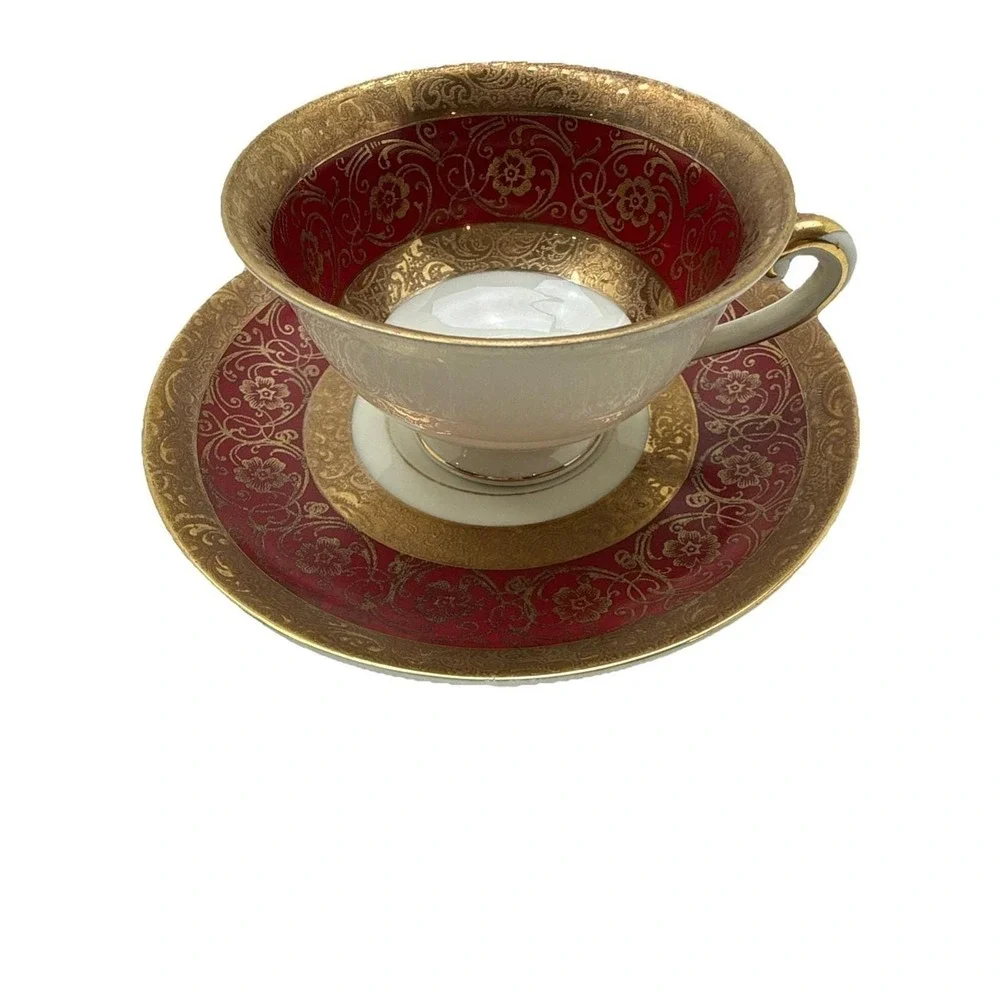 VTG AL KA‎ Kunst Kronach Bavaria Germany TEA CUP And SAUCER red & Gold
